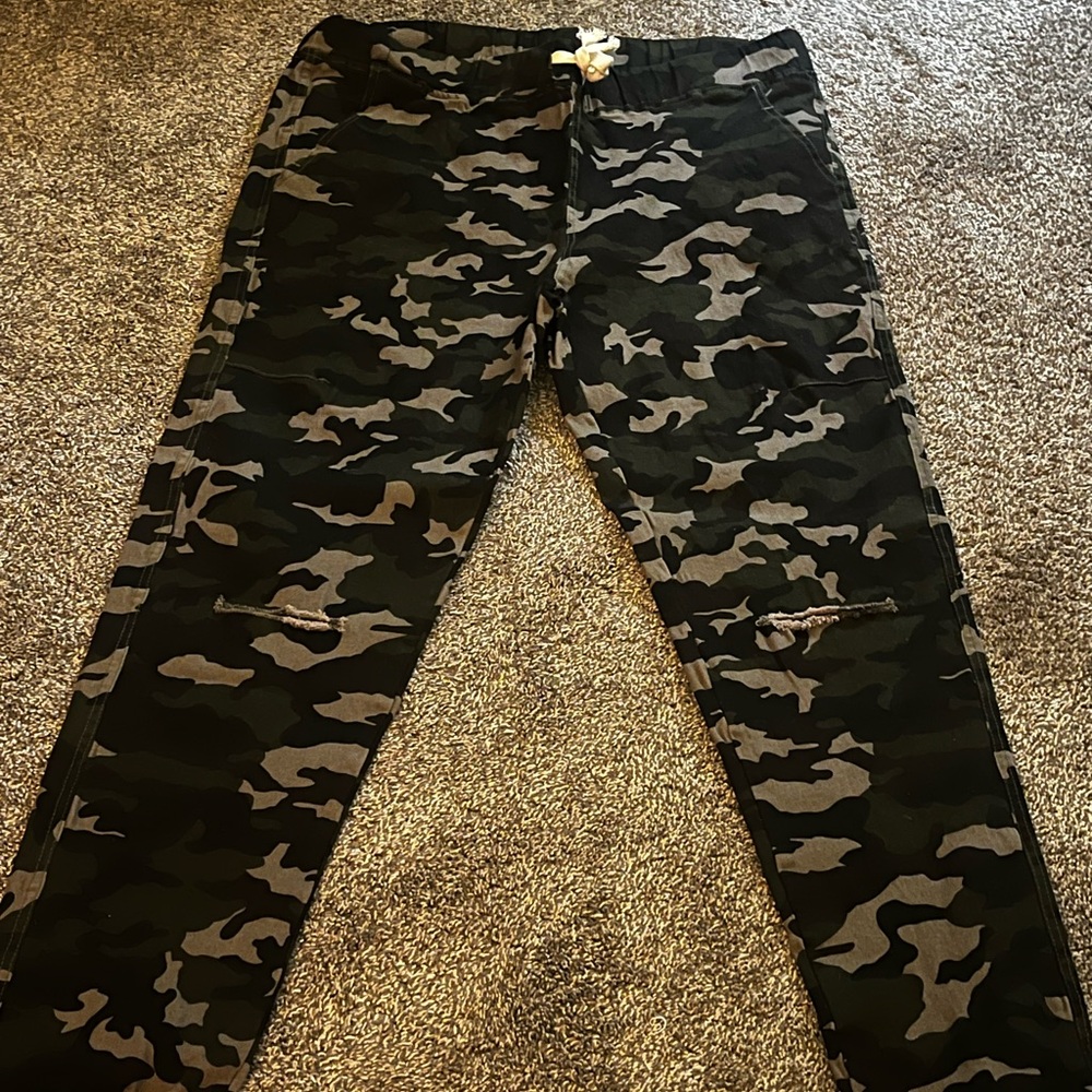 Camo Ripped Jean Joggers